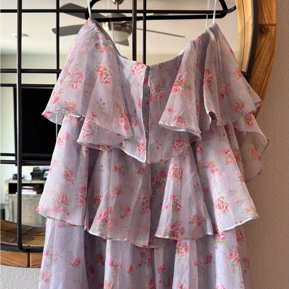 Abercrombie & Fitch Floral Ruffle Mini Dress - Pink and Purple